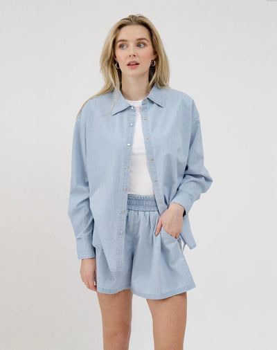 Chambray Button Up Shirt BRUNETTE THE LABEL 