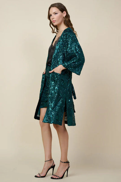 MNRK -Green Sequin Velvet Duster JEMS Boutique Style 